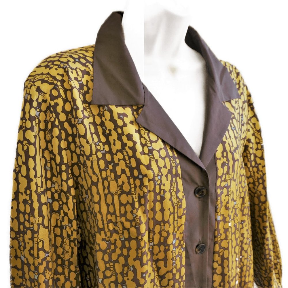 SiLK Pendleton Blouse Ombre Abstract Animal Button Up Brown Trim Long Sleeve 18